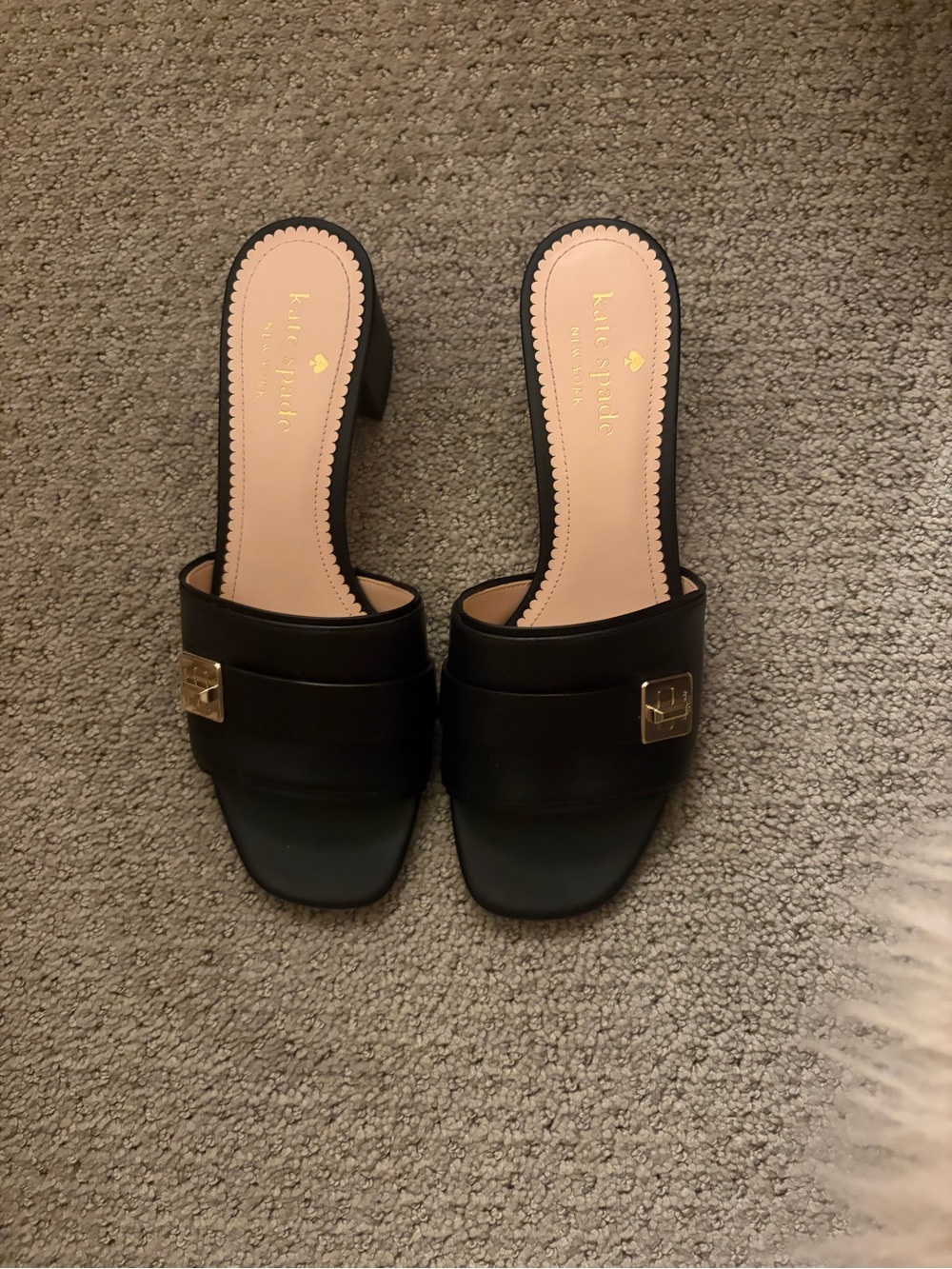 kate spade Black Slide Mules with Gold Accent